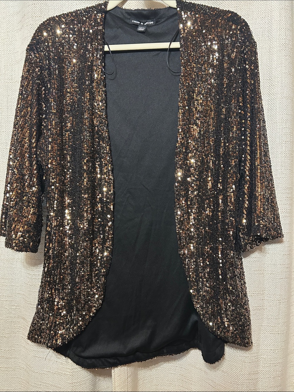 Cable & Gauge Black and Bronze Sequin Open-Front Blazer